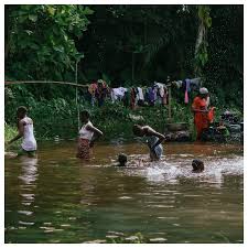 Children playing in a river