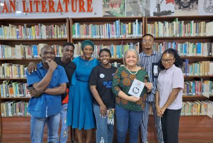 An image of the ZODML 5 winning poets, the Irish Embassy and the Chair of ZODML 